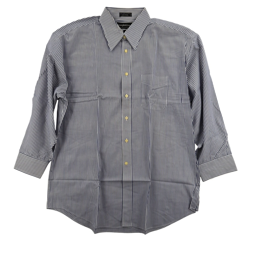 Joseph & Lyman Shirt Mens 17 32/33 Blue White‎ Striped Dress Button Front Pocket